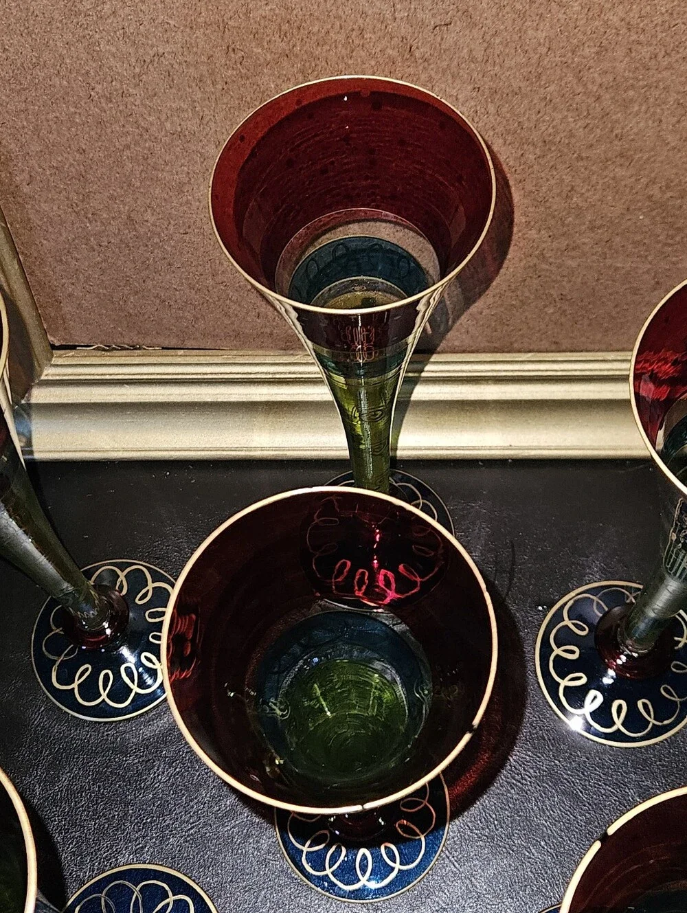 Vintage Pier 1 Set of 6 Hand Painted Colorful Champaign Glasses